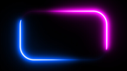 Neon rectangle frame or neon lights horizontal sign. Geometric glow outline shape or laser glowing lines. Abstract background with space for your text. illustration