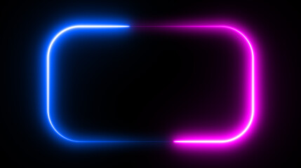 Neon rectangle frame or neon lights horizontal sign. Geometric glow outline shape or laser glowing lines. Abstract background with space for your text. illustration