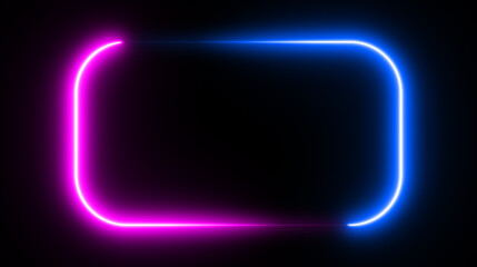 Neon rectangle frame or neon lights horizontal sign. Geometric glow outline shape or laser glowing lines. Abstract background with space for your text. illustration