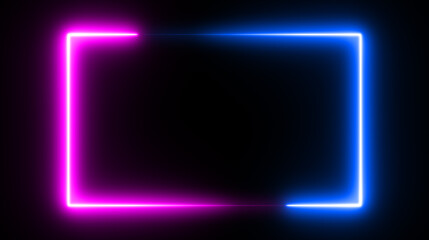Neon rectangle frame or neon lights horizontal sign. Geometric glow outline shape or laser glowing lines. Abstract background with space for your text. illustration © putilov_denis