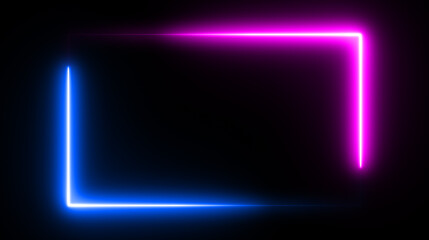 Neon rectangle frame or neon lights horizontal sign. Geometric glow outline shape or laser glowing lines. Abstract background with space for your text. illustration - obrazy, fototapety, plakaty