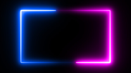 Neon rectangle frame or neon lights horizontal sign. Geometric glow outline shape or laser glowing lines. Abstract background with space for your text. illustration
