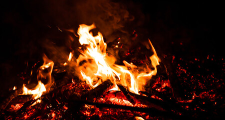 fire flames on black background.