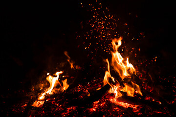 fire flames on black background.