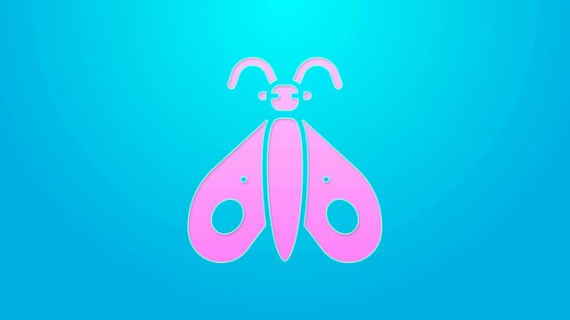 Pink line Butterfly icon isolated on blue background. 4K Video motion graphic animation