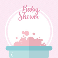 baby shower lettering and baby tub with a blue color and pink foam