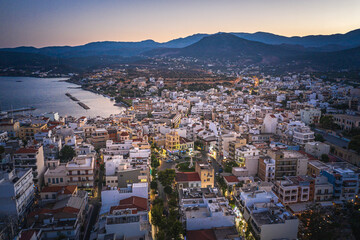 Panoramic view of Agios Nikolaos, Lasithi prefecture, Crete island, Greece