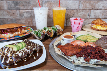Full table of authentic Mexican food meals and beverages for breakfast lunch or dinner.