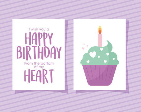 cupcake card with i wish youy a happy birthday of the botton of my heart lettering