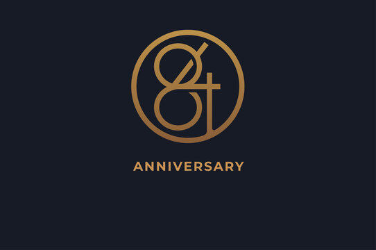 Number 84 logo, gold line circle with number inside, usable for anniversary and invitation, golden number design template, vector illustration