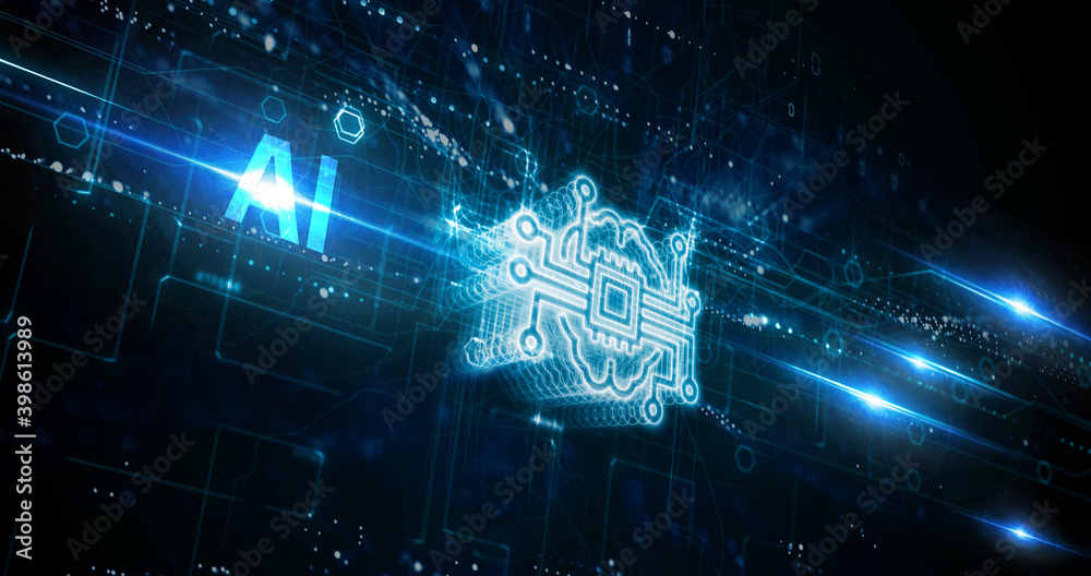 Wall mural artificial intelligence (ai), machine learning and modern computer technologies concepts. business, 