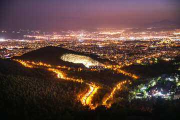Naklejka premium Night Athens aerial view, urban panorama