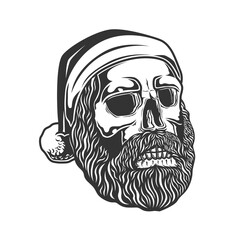 skull head bearded with santa hat. merry christmas.