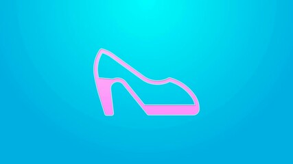Pink line Woman shoe with high heel icon isolated on blue background. 4K Video motion graphic animation - Powered by Adobe