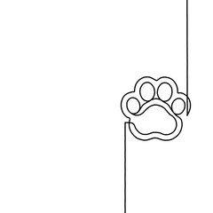 Paw prints. Hand drawn background footprint pet, dog or cat. continuous line. Drawing single outline. Foot puppy. Black silhouette paw. Cute paw print. Design for prints. Trace foot dog, cat. Vector