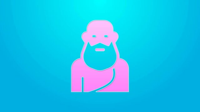Pink line Socrates icon isolated on blue background. Sokrat ancient greek Athenes ancient philosophy. 4K Video motion graphic animation