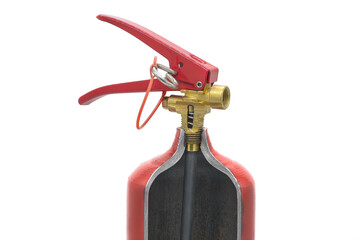 Fire extinguisher in the section close-up on a white background