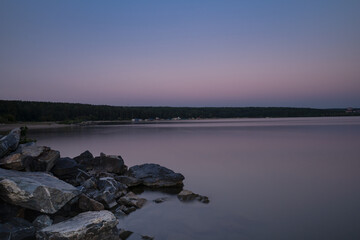 Fototapeta na wymiar Beautiful summer dawn over the Ob Sea in Novosibirsk