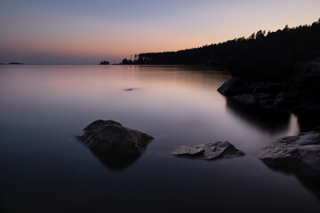 Beautiful summer dawn over the Ob Sea in Novosibirsk