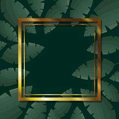 frame with gold color over a green leaves background
