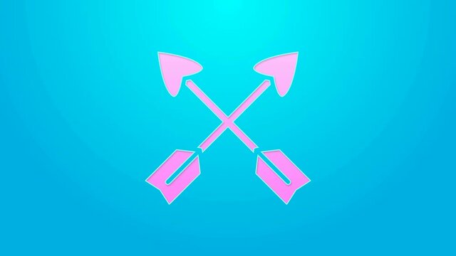 Pink line Crossed arrows icon isolated on blue background. 4K Video motion graphic animation