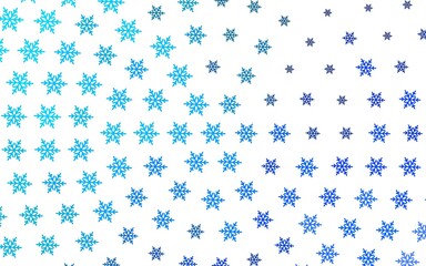 Light BLUE vector pattern with christmas snowflakes, stars.