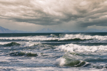 Beautiful wave on the background of the seascape.
