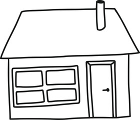 
hand-drawn small house by black line isolated on white background