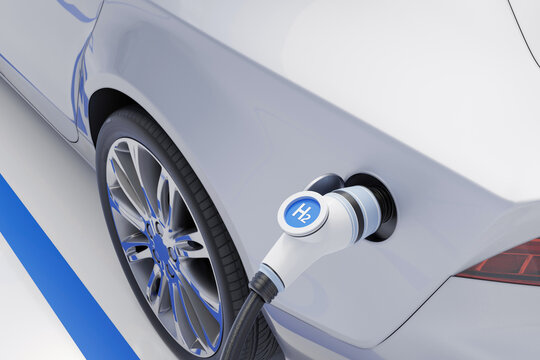 Hydrogen Fuel Car Charging Station White Color Visual Concept Design. 3d Illustration