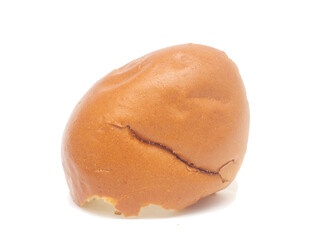 Ugly bitten-off inverted burger bun isolated on white background