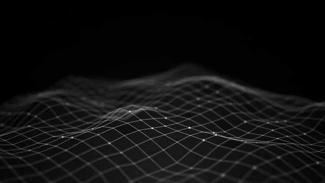 Abstract flowing smooth Plexus fractal waves background. Grid, mesh of dots and lines. Big data connection. Seamless loop animation