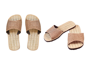 Flip flops Straw slippers isolated on white with clipping path.