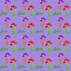 Poppy. Illustration, texture of flowers. Seamless pattern for continuous replication. Floral background, photo collage for textile, cotton fabric. For use in wallpaper, covers.