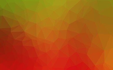 Light Green, Red vector blurry triangle template. Glitter abstract illustration with an elegant design. Triangular pattern for your business design.