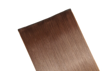 close up texture of single piece clip in straight auburn blended to blonde two tone ombre style...