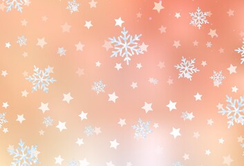 Light Orange vector texture with colored snowflakes, stars.