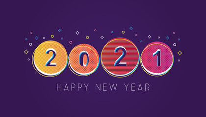 2021 Happy New Year banner or greeting card for Merry Christmas and happy new year. Vector Illustration. Modern design. Purple background