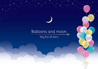 Obraz premium 夜空に浮かぶ風船 イラスト