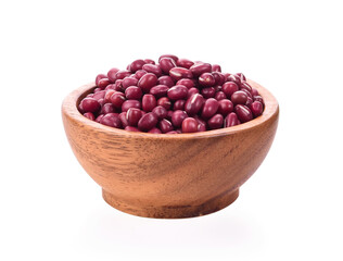 Red beans in wood bowl on white background