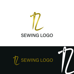 elegant Initial L letter typography with needle for sewing, hand made, fashion business logo