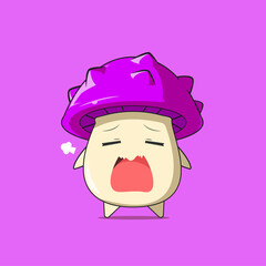 a poison mushroom character yawn isolated on purple background. a poison mushroom character emoticon illustration