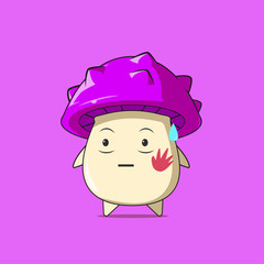 a poison mushroom character got a slap isolated on purple background. a poison mushroom character emoticon illustration