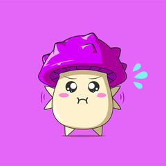 a poison mushroom character feeling annoyed isolated on purple background. a poison mushroom character emoticon illustration