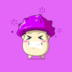 a poison mushroom character feeling stressed isolated on purple background. a poison mushroom character emoticon illustration