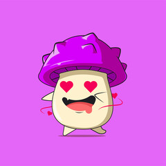 a poison mushroom character falling in love isolated on purple background. a poison mushroom character emoticon illustration