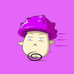 a poison mushroom character running away isolated on purple background. a poison mushroom character emoticon illustration