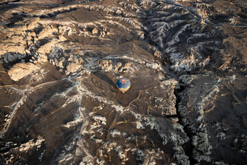Top view photo from the balloon hot air on the rose valley at Cappadocia Turkey