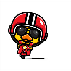 cute duck character vector design riding motorbike