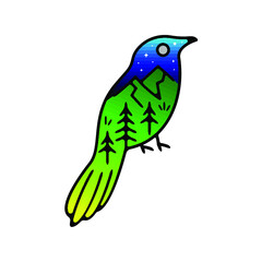 Bird With Mountain View Monoline Design