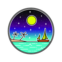 boat on the beach monoline badge design